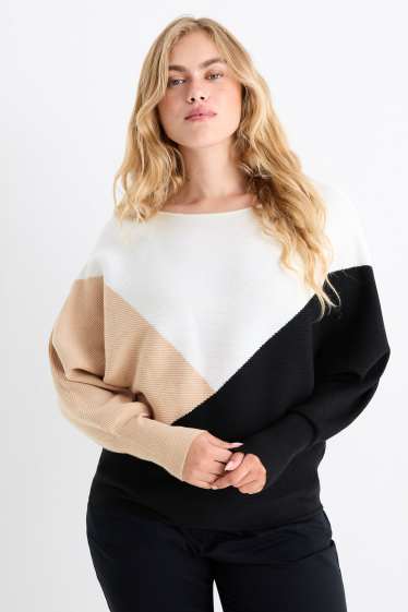 Femmes - Pull - finition côtelée - blanc / beige