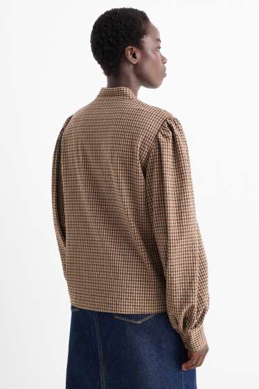 Women - Blouse - check - brown