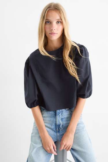 Women - Cropped blouse - dark blue