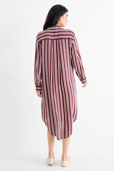 Damen - Blusenkleid - gestreift - bordeaux