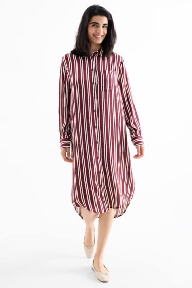 Damen - Blusenkleid - gestreift - bordeaux
