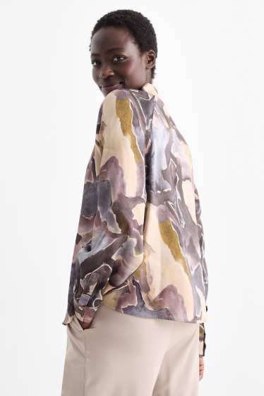 Women - Satin blouse - patterned - beige