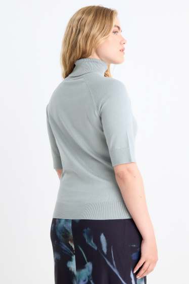 Femmes - Pull à col roulé – manches courtes - turquoise