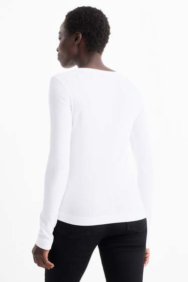 Femei - Tricou cu mânecă lungă basic - reiat - alb
