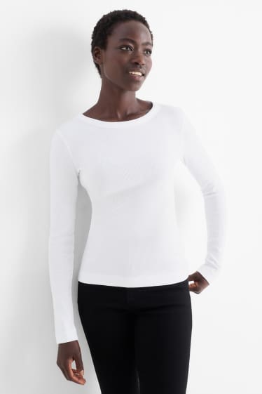 Femei - Tricou cu mânecă lungă basic - reiat - alb