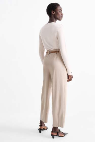 Donna - Pantaloni con cintura - vita alta - gamba larga - beige