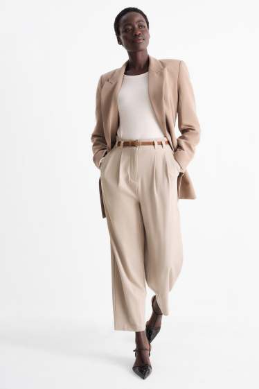 Donna - Pantaloni con cintura - vita alta - gamba larga - beige