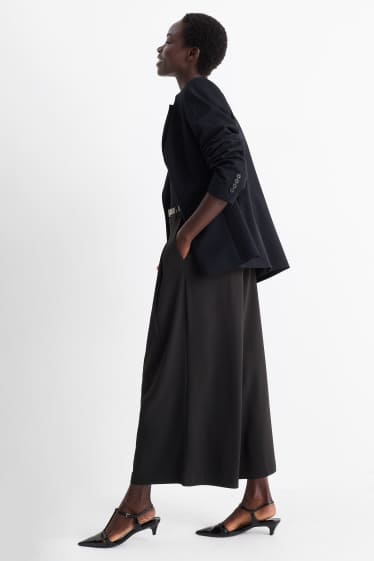 Dámské - Plátěné kalhoty s páskem - high waist - wide leg - černá