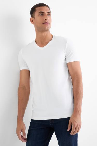 Herren - T-Shirt - Slim Fit - Flex - weiß