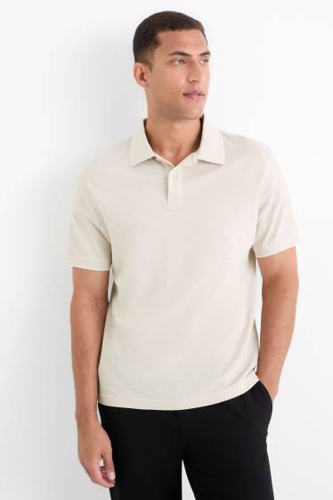 Herren - Poloshirt - kariert - hellbeige