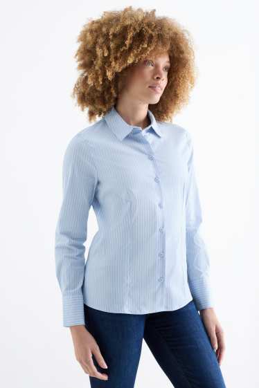 Women - Blouse - striped - light blue