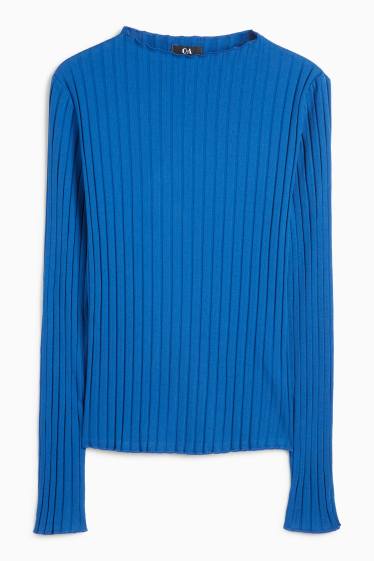 Femei - Tricou cu mânecă lungă basic - reiat - albastru