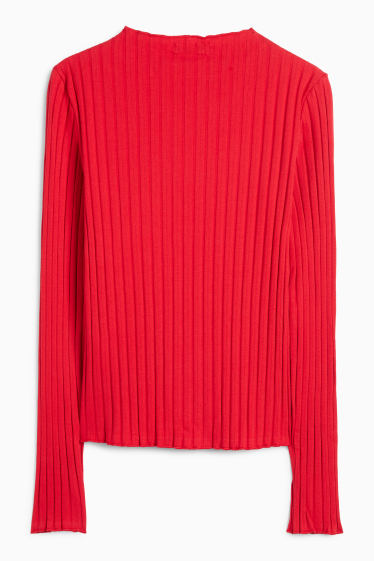 Femei - Tricou cu mânecă lungă basic - reiat - roșu