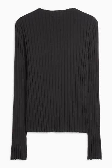 Femei - Tricou cu mânecă lungă basic - reiat - negru