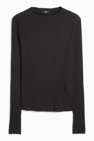 Femei - Tricou cu mânecă lungă basic - reiat - negru