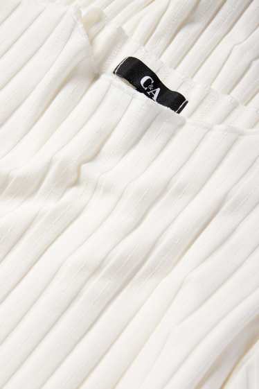 Femei - Tricou cu mânecă lungă basic - reiat - alb-crem