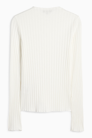 Femei - Tricou cu mânecă lungă basic - reiat - alb-crem