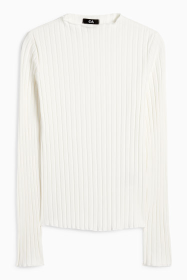 Femei - Tricou cu mânecă lungă basic - reiat - alb-crem