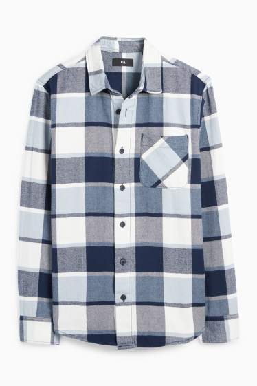 Pánské - Košile - regular fit - kent - kostkovaná - modrá