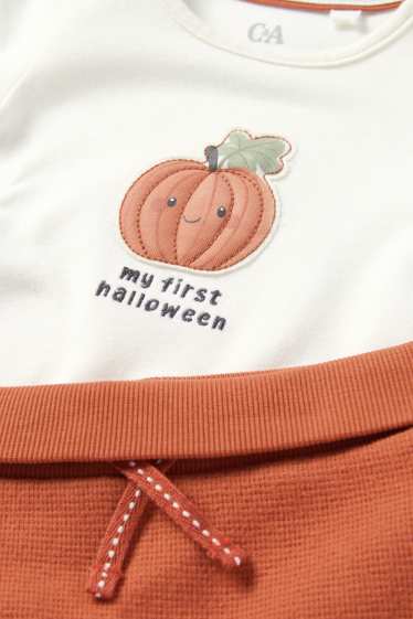Bebeluși - băieți - Halloween - dovleac - compleu nou-născuți - 3 piese - alb / portocaliu