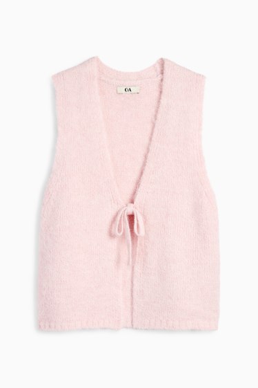 Dames - Gebreid gilet - geribd - roze