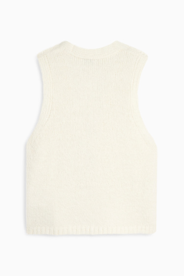 Dames - Gebreid gilet - geribd - crème wit