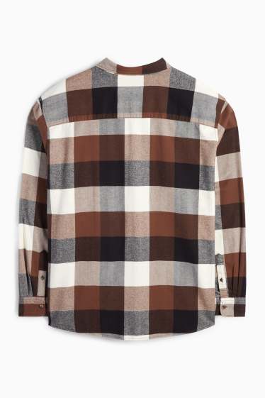 Pánské - Košile - regular fit - kent - kostkovaná - tmavohnědá