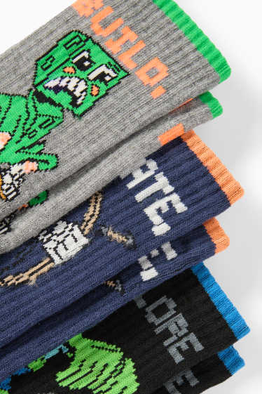 Kinder Jungen - Multipack 3er - Minecraft - Tennissocken mit Motiv - blau / grau