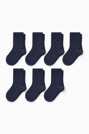 Kinderen: jongens - Set van 7 paar - sokken - geribd - donkerblauw
