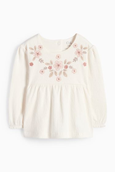 Bebeluși - fete - Floricele - tricou cu mânecă lungă bebeluși - structurat - alb-crem