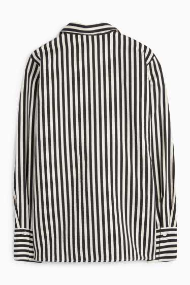 Damen - Bluse mit V-Ausschnitt und Leinen-Anteil - gestreift - schwarz / weiß