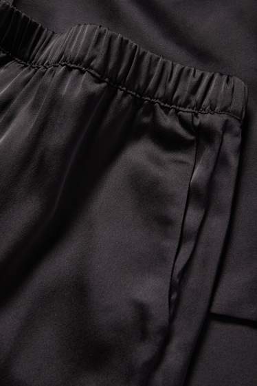 Damen - Satin-Pyjamahose - schwarz