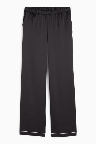 Damen - Satin-Pyjamahose - schwarz