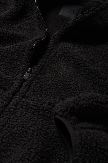 Herren - Teddy-Jacke mit Kapuze - schwarz