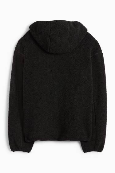 Herren - Teddy-Jacke mit Kapuze - schwarz