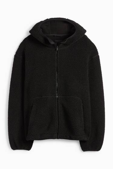 Herren - Teddy-Jacke mit Kapuze - schwarz