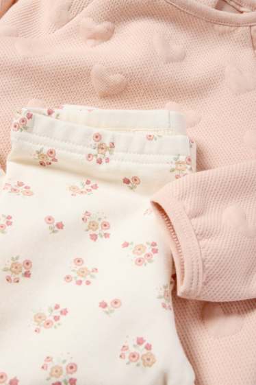 Bébés filles - Petits cœurs et petites fleurs - tenue pour bébé - 3 pièces - rose