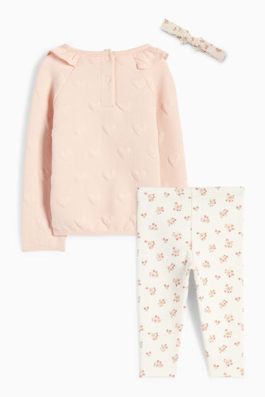 Bébés filles - Petits cœurs et petites fleurs - tenue pour bébé - 3 pièces - rose