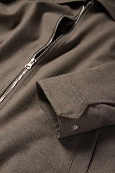 Pánské - Obleková flanelová košilová bunda - regular fit - stretch - taupe