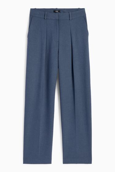 Dámské - Business kalhoty - high waist - wide leg - tmavomodrá