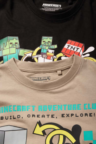 Kinderen: jongens - Set van 2 - Minecraft - longsleeve - zwart / beige