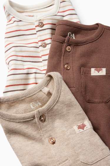 Baby: jongens - Set van 3 - vosje - baby-longsleeve - bruin / beige