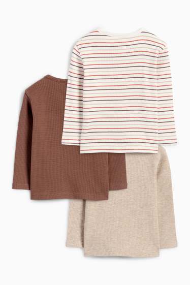 Baby: jongens - Set van 3 - vosje - baby-longsleeve - bruin / beige
