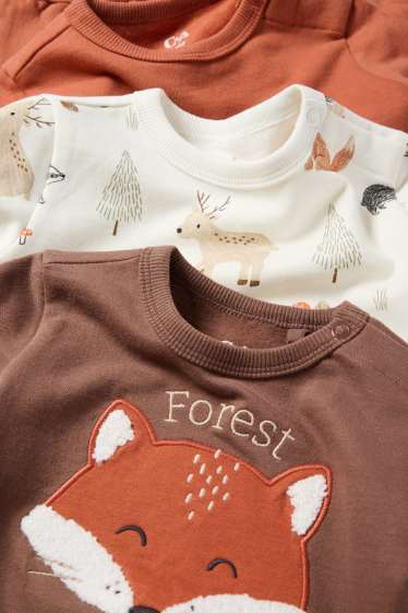 Baby: jongens - Set van 3 - vosje en wilde dieren - babysweatshirt - bruin / beige