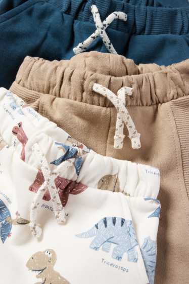 Baby: jongens - Set van 3 - dinosaurus - babyjoggingbroek - blauw / beige