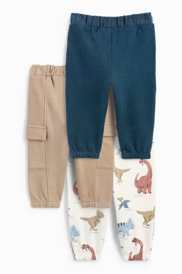 Baby: jongens - Set van 3 - dinosaurus - babyjoggingbroek - blauw / beige