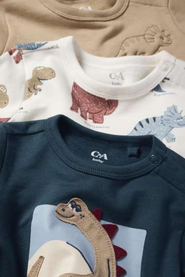 Baby: jongens - Set van 3 - dinosaurus - babysweatshirt - blauw / beige