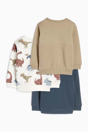 Baby: jongens - Set van 3 - dinosaurus - babysweatshirt - blauw / beige