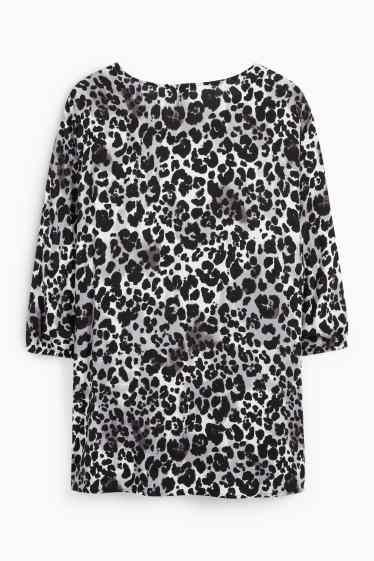 Damen - Bluse - Leo-Print - grau / schwarz