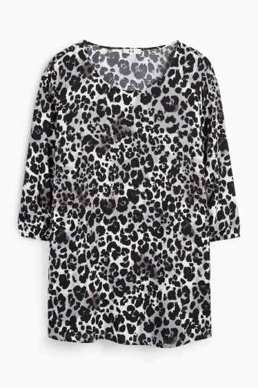 Damen - Bluse - Leo-Print - grau / schwarz